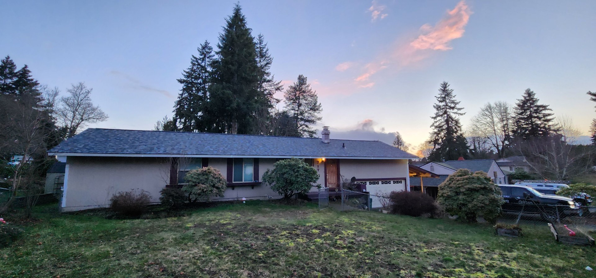 New shingle roof at sunset